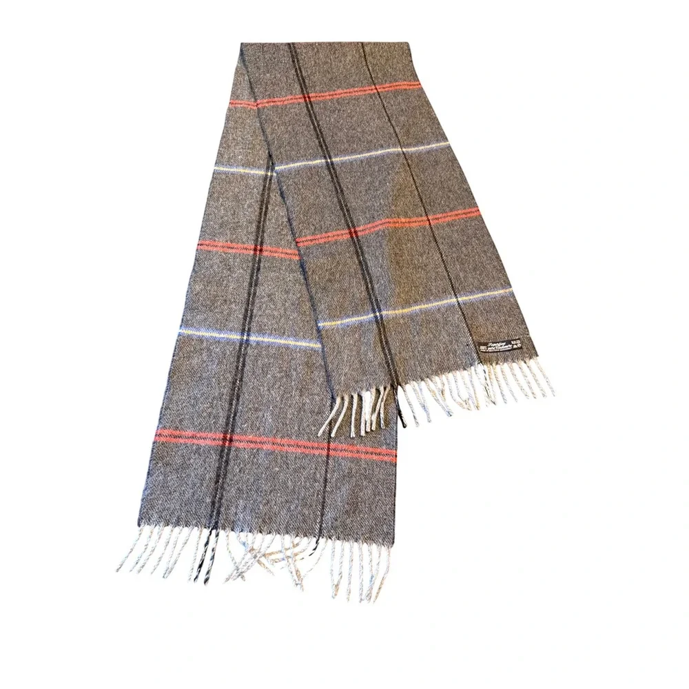 Vintage Scarf Charcoal Grey 100% Pure Cashmere Windowpane Plaid W Germany